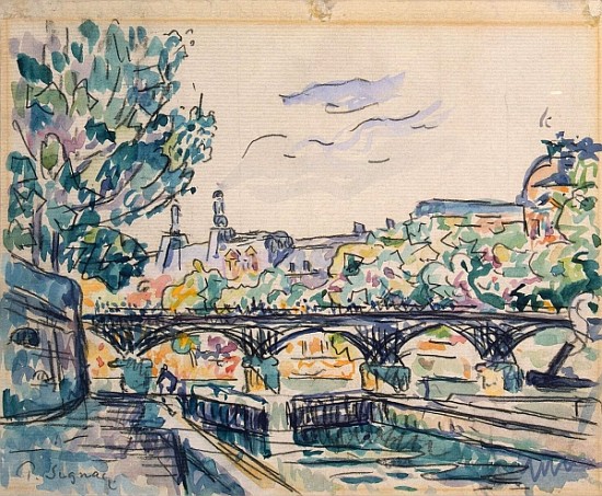 Bank of the Seine near the Pont des Arts, with a view of the Louvre (pen & ink with w/c and gouache  de Paul Signac