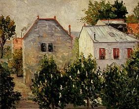Houses and gardens at the outskirts of Asnières. de Paul Signac