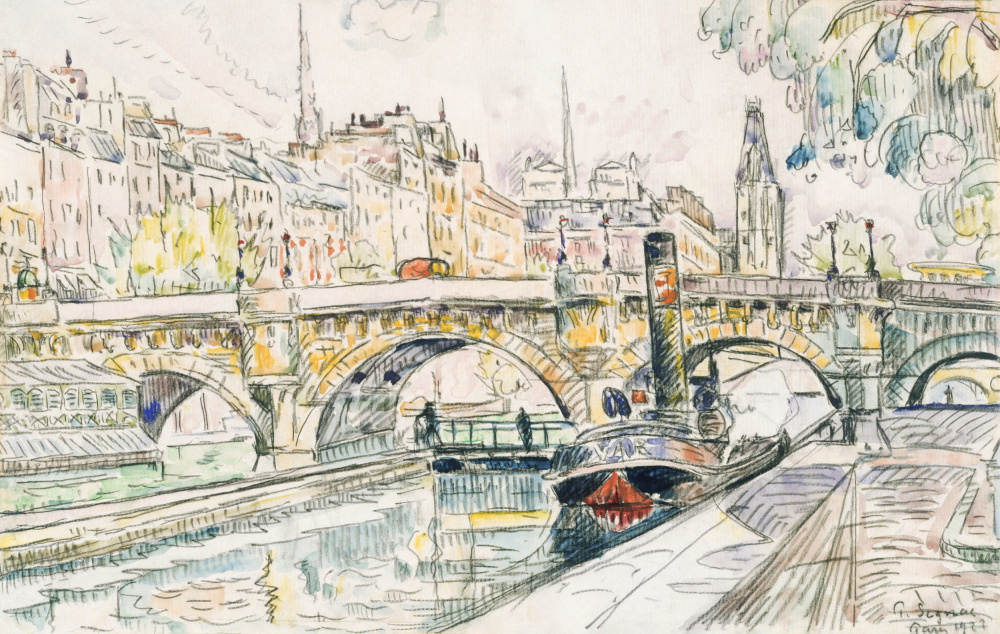 Tugboat at the Pont Neuf, Paris (1923) de Paul Signac