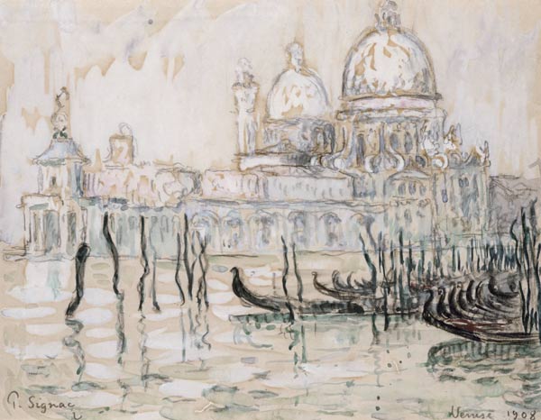 Venice or, The Gondolas, 1908 (black chalk and w/c on paper) de Paul Signac