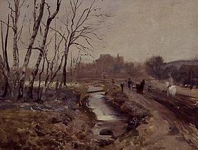 Wintry landscape with figures
