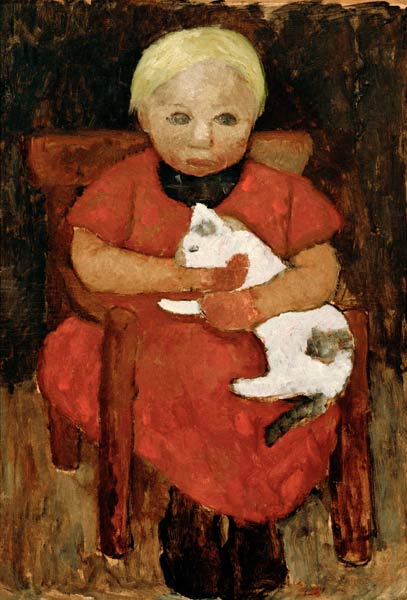 Niño sentado en el campo con un gato  de Paula Modersohn-Becker