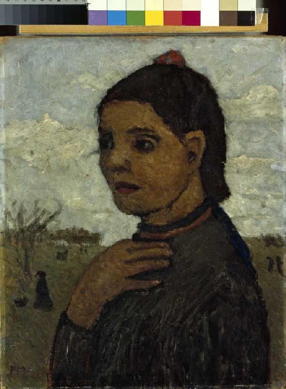Brustbild eines italienischen Mädchens vor Landschaft de Paula Modersohn-Becker