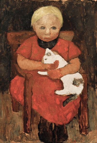 Sitting country child with cat de Paula Modersohn-Becker