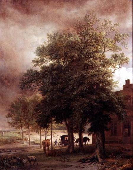 Landscape with carriage or House beyond the trees de Paulus Potter
