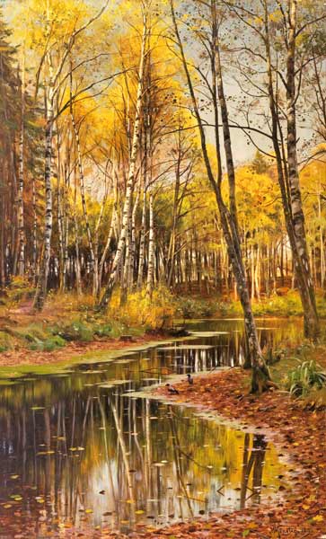 Birch Forest in the Autumn Light de Peder Moensted