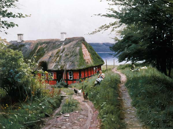 Summer idyll in front of the fisherman hut de Peder Moensted