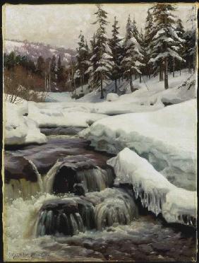 Winter landscape with mountain stream (Lillehammer