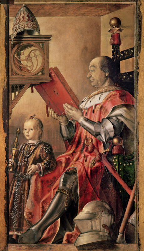  Portrait of Federigo da Montefeltro, Duke of Urbino (1422-82) and his son Guidobaldo (d.1508) de Pedro Berruguete