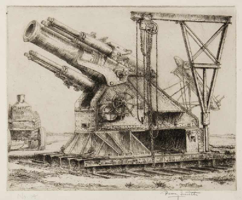 The 15 inch Howitzer, 1916 (etching) de Percy John Delf Smith