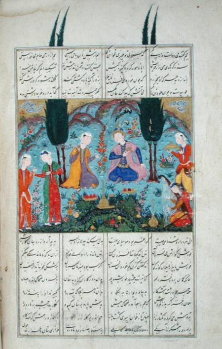 Ms D-184 fol.381a Court Scene in a Garden, illustration from the 'Shahnama' (Book of Kings) de Persian School