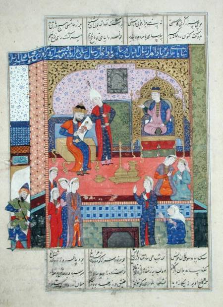 Ms D-184 fol.381a Interior of the King of Persia's Palace, illustration from the 'Shahnama' (Book of de Persian School