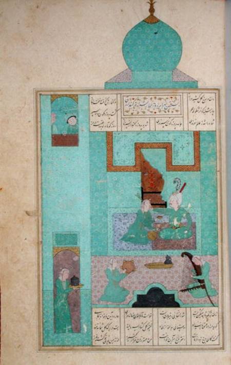 Ms D-212 fol.216a Bahram Visits a Princess in the Turquoise Pavilion, illustration to 'The Seven Pri de Persian School