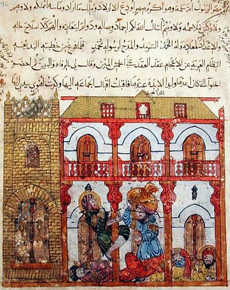 Ms c-23 f.99a Thief Taking his Loot, from 'The Maqamat' (The Meetings) by Al-Hariri (1054-1121) de Persian School