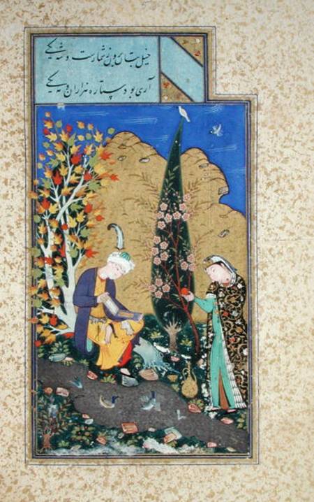 Ms C-860 fol.41b Two Lovers in a Flowering Orchard de Persian School
