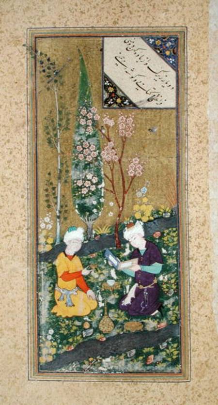 Ms C-860 fol.9a Two Figures Reading and Relaxing in an Orchard de Persian School