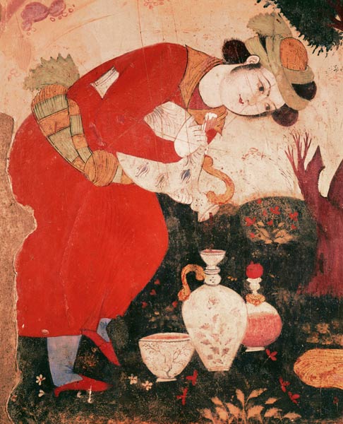 Woman pouring Wine in the Court of Shah Abbas I, 1585-1627 (detail) de Persian School