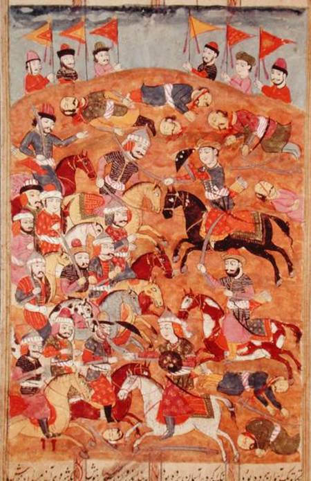 Battle between the Persians and the Turanians, illustration from the 'Shahnama' (Book of Kings), by de Persian School