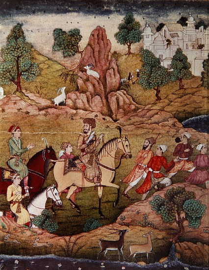 Hunting with a falcon, Safavid dynasty (1502-1736) de Persian School
