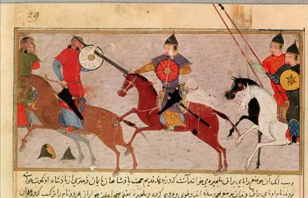 Ms Pers.113 f.29 Genghis Khan (c.1162-1227) Fighting the Tartars de Persian School