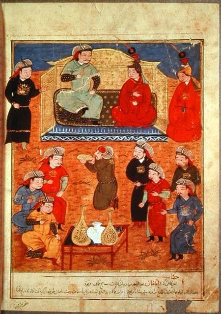 Ms. Supp. Pers. 1113 fol.203v Arghan Khan with two of his wives and his son Ghazan de Persian School