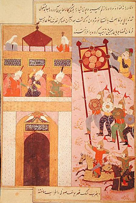 Tamerlane (1336-1405) Besieging Urganj, from the Zafarnama of Shaval ad-Din, copied by Murshid al At de Persian School