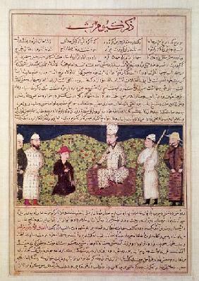 King surrounded courtiers, illustration from a page of the ''Universal History'' (''Majma al-Tawarik