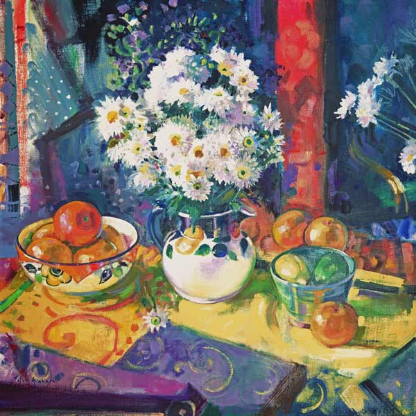 Flowers and Fruit in a Green Bowl, 1997 (oil on canvas)  de Peter  Graham