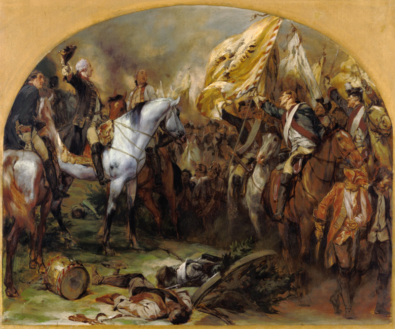 Die Siegesparade der preußischen Truppen vor Friedrich dem Großen nach der Schlacht bei Hohenfriedbe de Peter Janssen