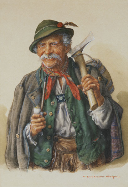 Alpine woodcutter with pipe de Peter Krämer