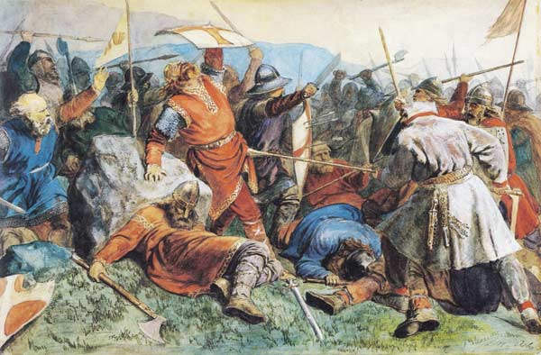 Saint Olav at the Battle of Stiklestad de Peter Nicolai Arbo