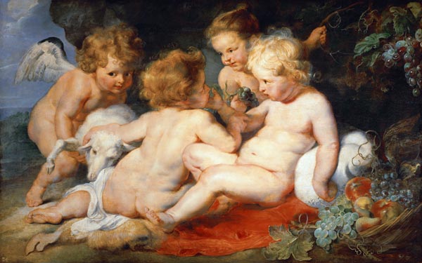 Das Christkind mit dem Johannes-Knaben und zwei Engeln de Peter Paul Rubens
