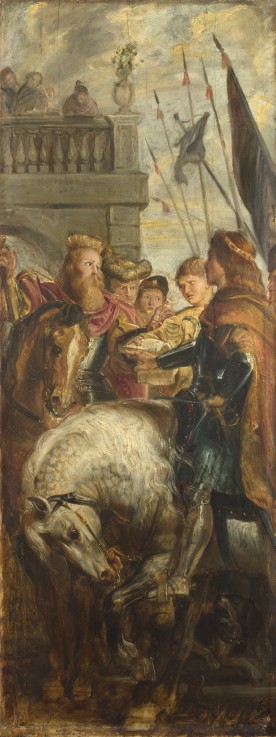 Kings Clothar and Dagobert dispute with a Herald from the Emperor Mauritius. Sketch for High Altarpi de Peter Paul Rubens