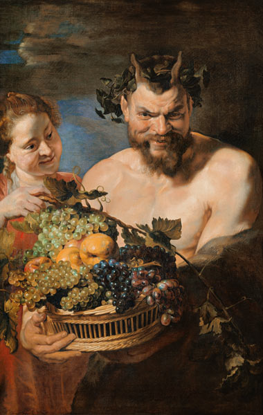 Satyr and girl with Früchtekorb. de Peter Paul Rubens