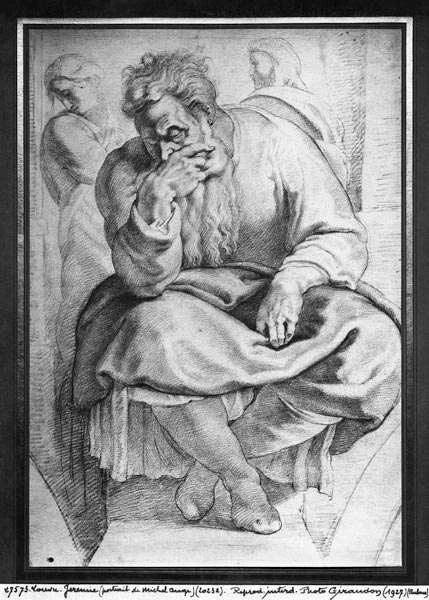 The Prophet Jeremiah, after Michangelo Buonarroti (pierre noire & red chalk on paper) de Peter Paul Rubens