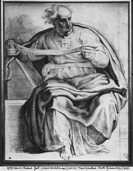 The Prophet Joel, after Michangelo Buonarroti (pierre noire & red chalk on paper) de Peter Paul Rubens