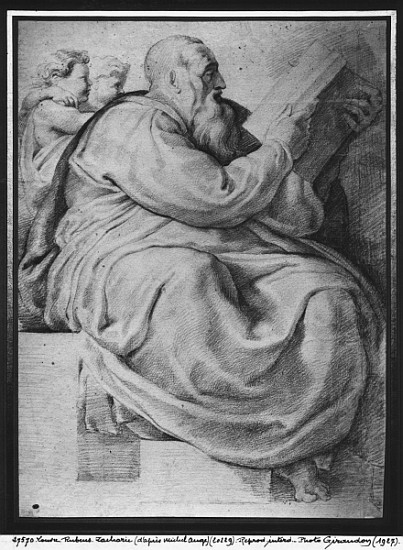 The Prophet Zacharias, after Michangelo Buonarroti (1475-1564) (pierre noire & red chalk on paper) de Peter Paul Rubens