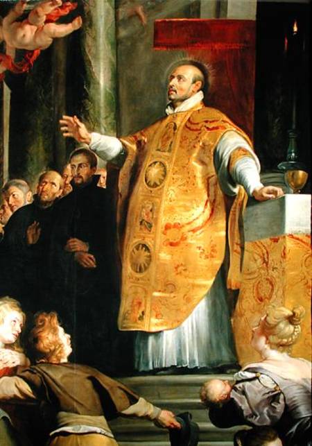 The Vision of St. Ignatius of Loyola (c.1491-1556) detail of the saint de Peter Paul Rubens