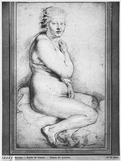 Young nude woman, seated, turned to the right (pierre noire, red chalk, white highlights & brown was de Peter Paul Rubens