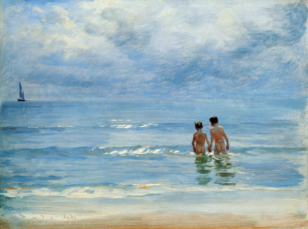 Boys in the sea at Skagen taking a bath de Peder Severin  Krøyer