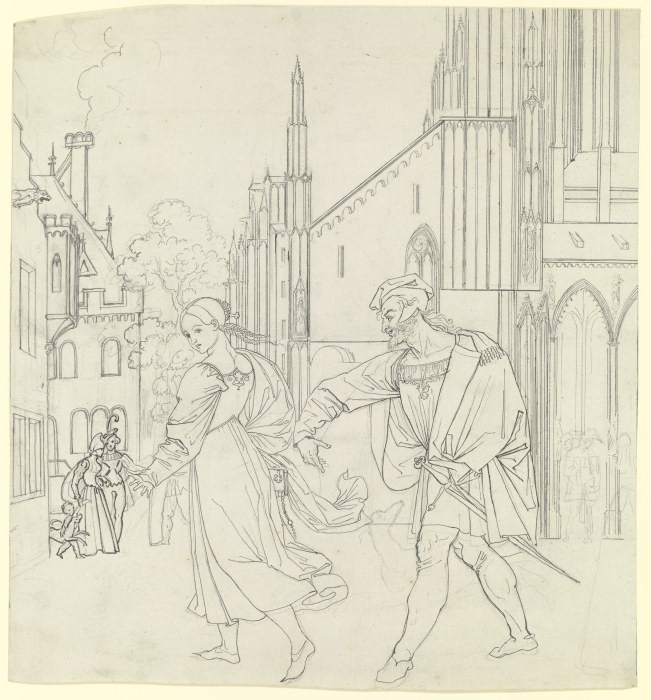 Szene am Ausgang der Kirche de Peter von Cornelius