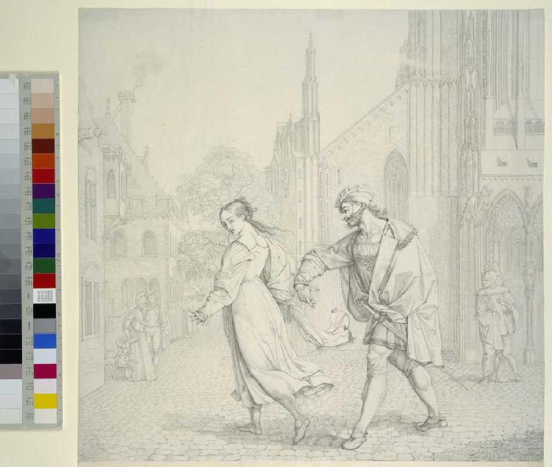 Szene am Ausgang der Kirche (Illustration zu Goethes Faust) de Peter von Cornelius