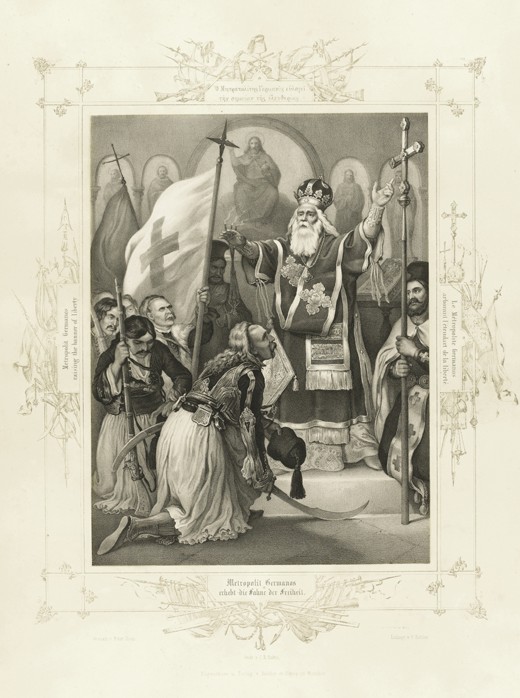 The Metropolitan Germanos raising the banner of freedom (From the Album of Greek Heroism) de Peter von Hess