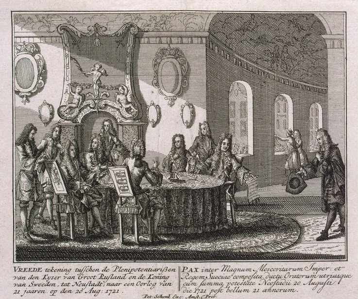 Conclusion of the Peace Treaty of Nystad on 20 August 1721 de Petrus Schenk