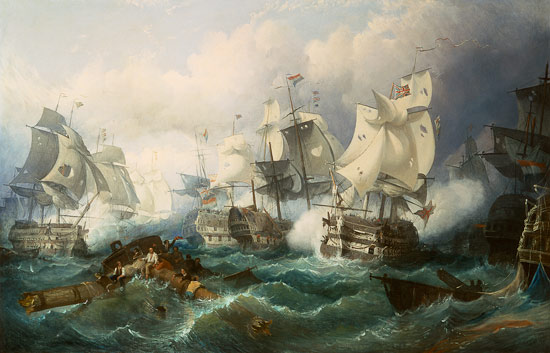 The naval battle of Trafalgar de Philip James (auch Jacques Philippe) de Loutherbourg