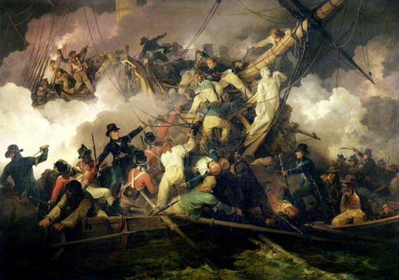 The Cutting-Out of the French Corvette, 'La Chevrette', 21st July 1801 (oil on canvas) de Philip James Loutherbourg