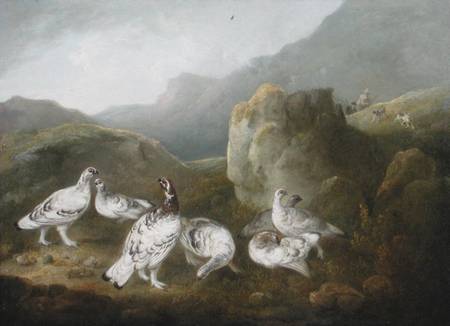 Ptarmigan in a Mountainous Landscape with Sportsmen and Dogs Beyond de Philip Reinagle
