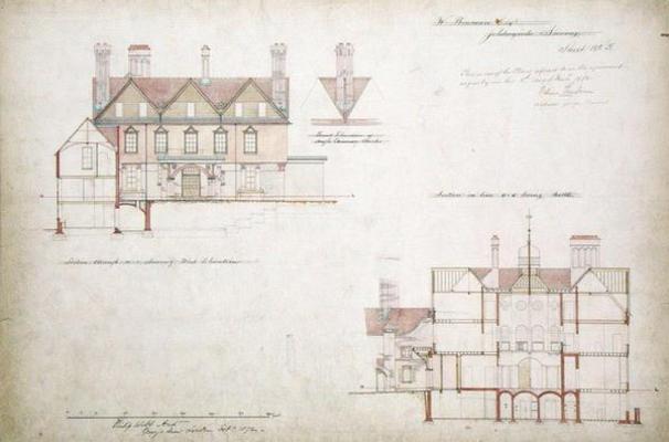Design for the Red House, Bexley Heath (pen and ink and w/c on paper) de Philip Webb
