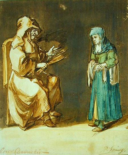 Brother Cornelis disguised as a Nun and a Penitent Woman (pen and brush and w/c on paper) de Philips Koninck