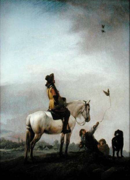 Gentleman on a Horse Watching a Falconer de Philips Wouverman